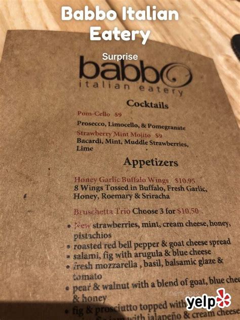 babbo's menu surprise, az  Surprise Tourism Surprise Hotels Surprise Vacation Rentals Flights to Surprise Babbo Italian Eatery; Things to Do in SurpriseBabbo Italian Eatery: Good vibe - See 429 traveler reviews, 29 candid photos, and great deals for Surprise, AZ, at Tripadvisor